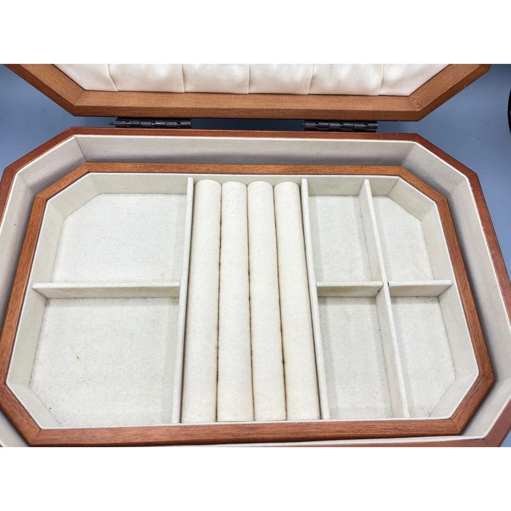 Vintage Wooden Jewelry‎ Box Insert Necklace Hooks Ring Tray Large Hinged